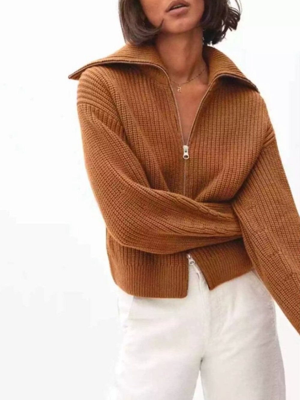 Everlane 100% Organic CottonZip-Front Chunky Knit Sweater - Size: S